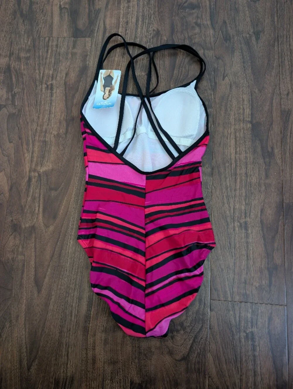 NWT Speedo 6 Women's Pink & Black Striped One-Piece Swimsuit
